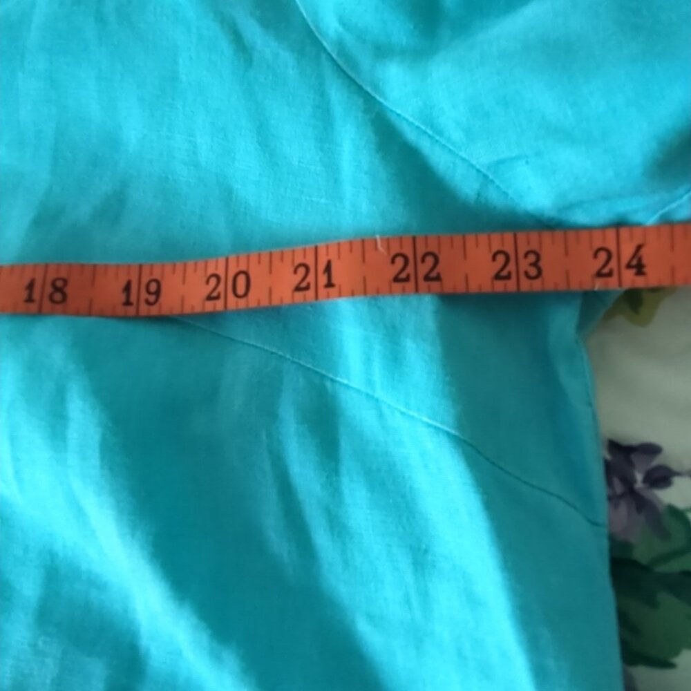 Silk Land Woman 100% Linen Top Tunic Turquoise Crochet Mesh Trim Size 1X-lp43 - Picture 7 of 11